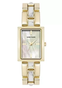 Anne Klein Women's Quartz Howlite Gemstone and Gold-Tone Metal Alloy Bracelet Watch, 21mm