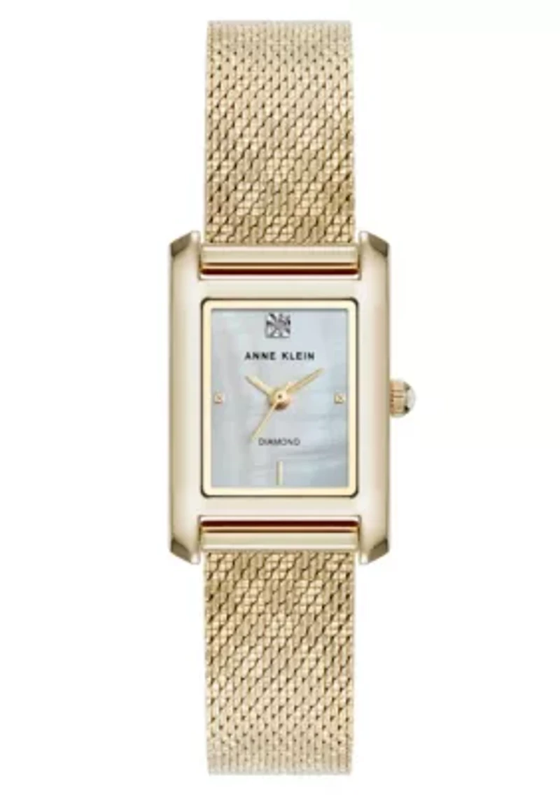 Anne Klein Women's Quartz Petite Diamond Dial Gold-Tone Stainless Steel Mesh Watch, 20mm