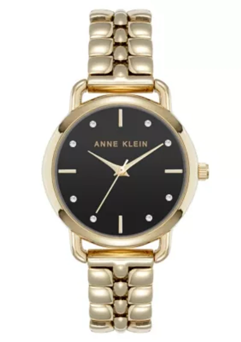 Anne Klein Women's Quartz Signature Black and Gold-Tone Metal Alloy Round Crystal Dial Watch, 30mm