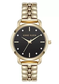 Anne Klein Women's Quartz Signature Black and Gold-Tone Metal Alloy Round Crystal Dial Watch, 30mm