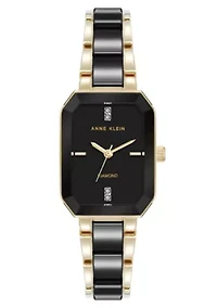 Anne Klein Women's Octagonal Gold-Tone Metal Alloy and Black Ceramic Bracelet Watch, 24mm