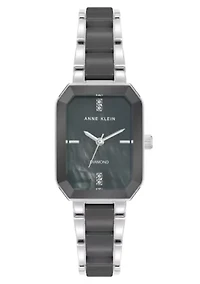 Anne Klein Women's Octagonal Silver-Tone Metal Alloy and Gray Ceramic Bracelet Watch, 24mm