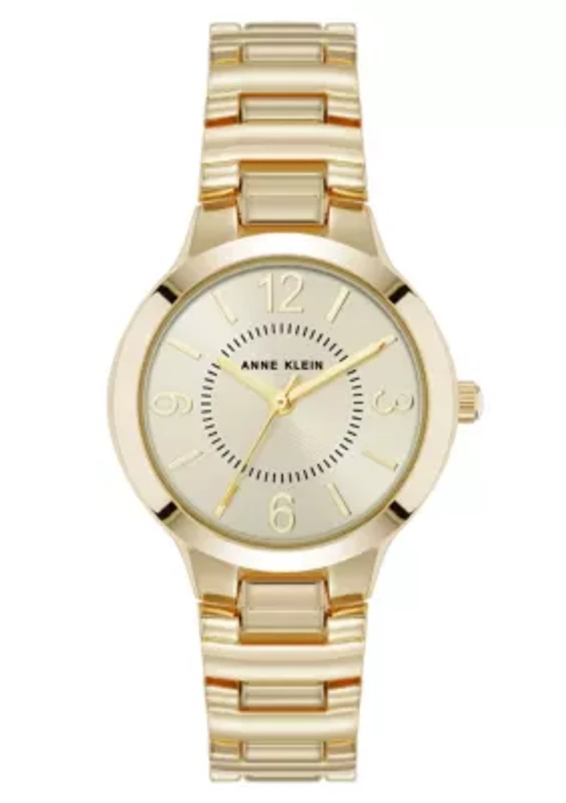 Anne Klein Women's Quartz Essential Round Gold-Tone Metal Alloy and Champagne Dial Watch, 32mm