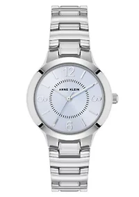 Anne Klein Women's Quartz Essential Round Silver-Tone Metal Alloy and Light Blue Dial Watch, 32mm