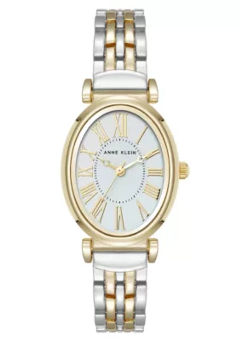 Anne Klein Women's Quartz Oval Roman Numeral Two-Tone Metal Alloy and Light Blue Dial Watch, 25mm
