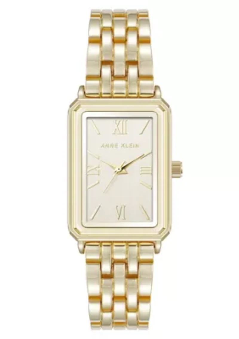 Anne Klein Women's Quartz Rectangular Estate Gold-Tone Metal Alloy and Champagne Dial Watch, 25mm