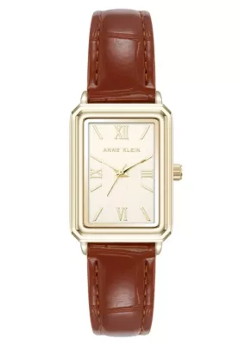 Anne Klein Women's Quartz Casual Brown PU Leather and Gold-Tone Metal Alloy Watch, 25mm