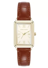 Anne Klein Women's Quartz Casual Brown PU Leather and Gold-Tone Metal Alloy Watch, 25mm