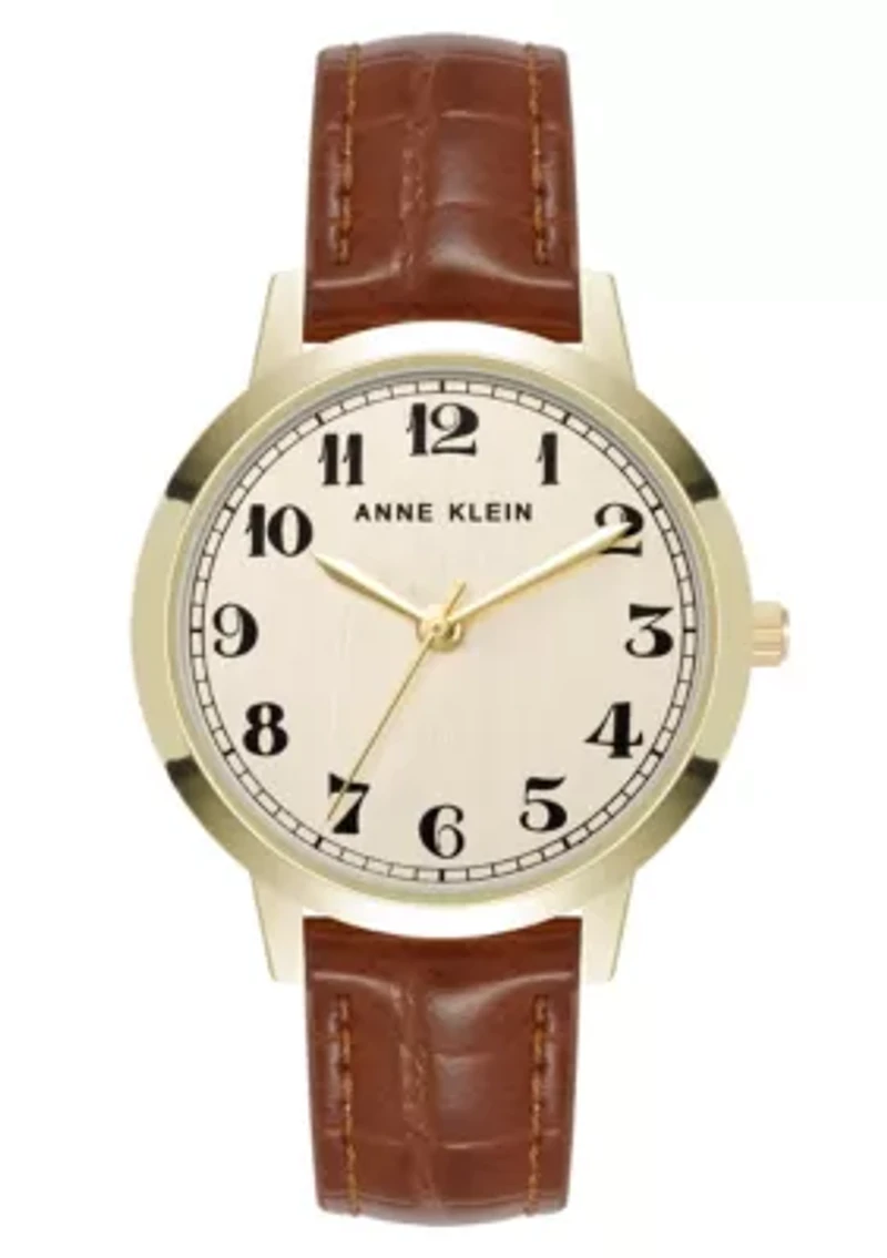 Anne Klein Women's Quartz Casual PU Leather and Gold-Tone Metal Alloy Boyfriend Watch