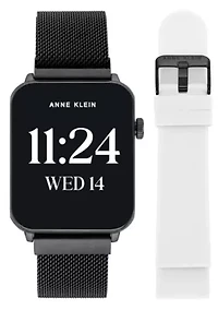 Anne Klein Women's Connect It Stellar Smartwatch with Black Stainless Steel Mesh and White Silicone Bands