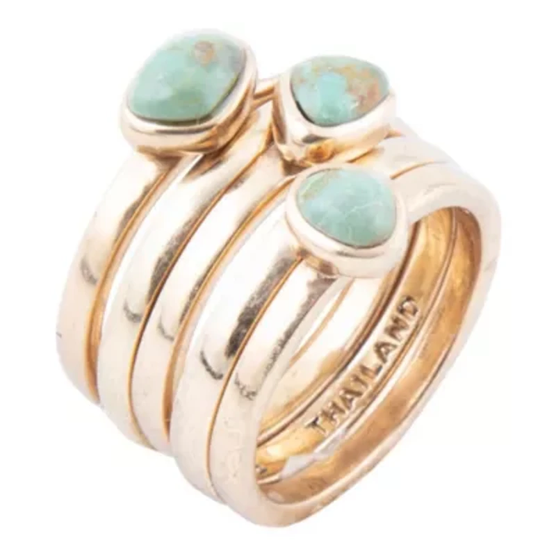 Blue Turquoise Golden Stacking Ring Set