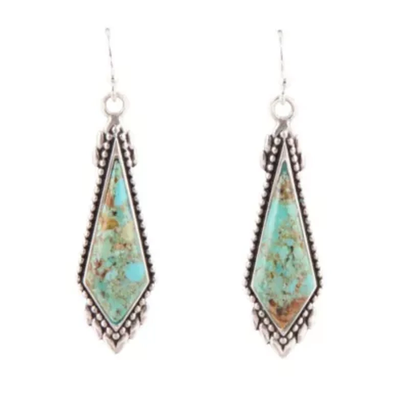 Anemone Long Diamond Genuine Turquoise and Sterling Silver Earrings