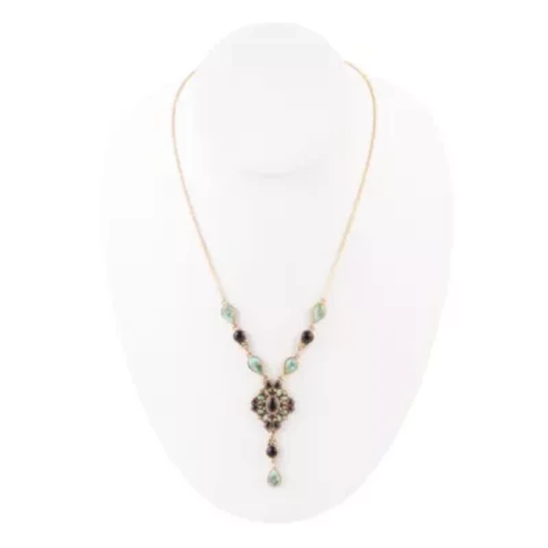 Barcelona Black Onyx and Blue Turquoise Golden Y-Necklace