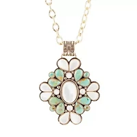 Barcelona Blue Turquoise and Mother of Pearl Golden Statement Necklace