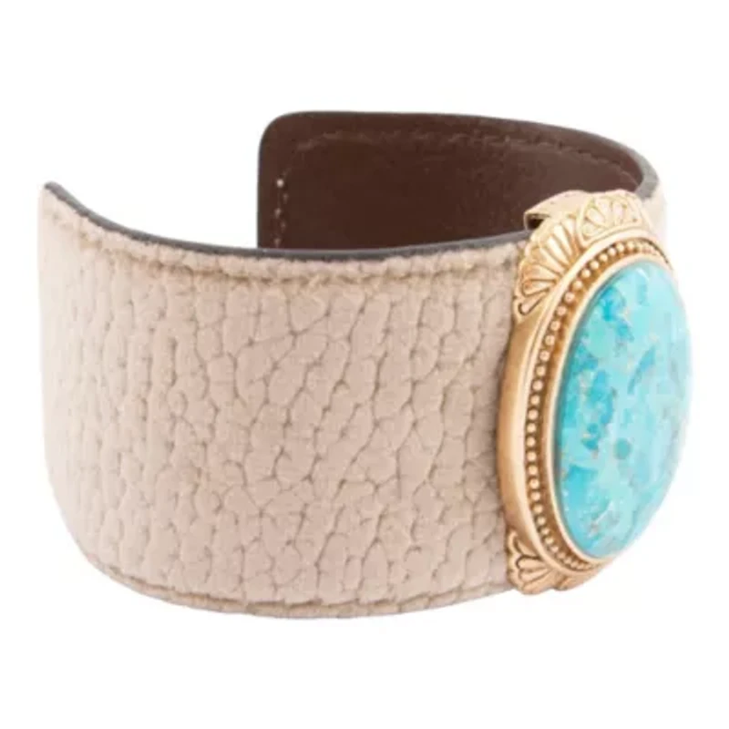 Blue Turquoise Velvet Cuff Golden Bracelet