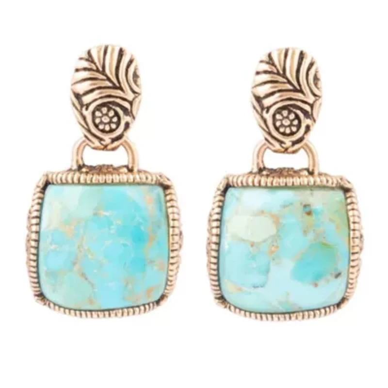 Barse Jewelry Carved Blue Turquoise Golden Drop Earrings