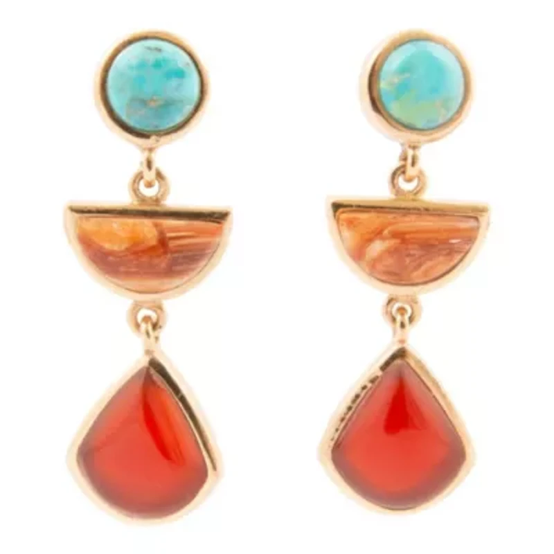 Bronco Blue Turquoise and Carnelian Golden Drop Post Earrings