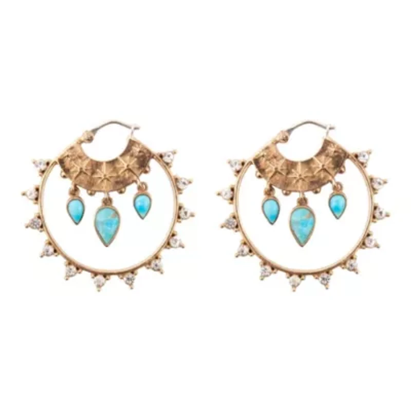 Celestial Blue Turquoise Golden Hoop Earrings