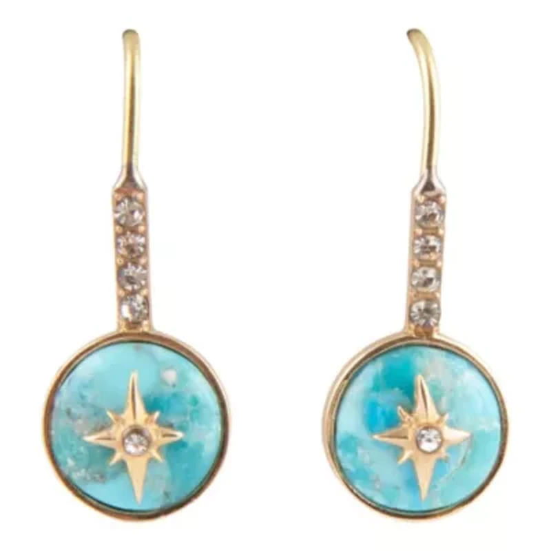 Celestial Blue Turquoise Golden Drop Earrings
