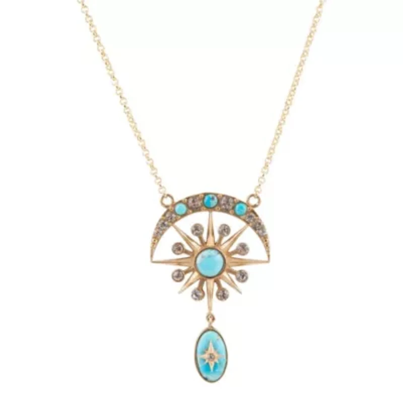 Celestial Blue Turquoise Golden Drop Necklace