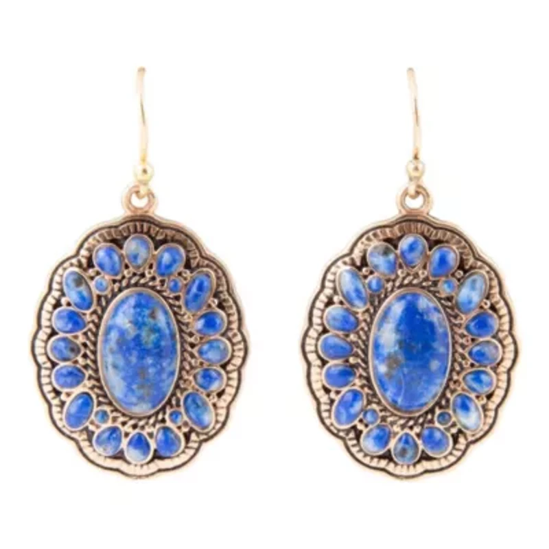 Concho Denim Blue Lapis Golden Drop Earrings
