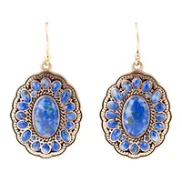 Concho Denim Blue Lapis Golden Drop Earrings