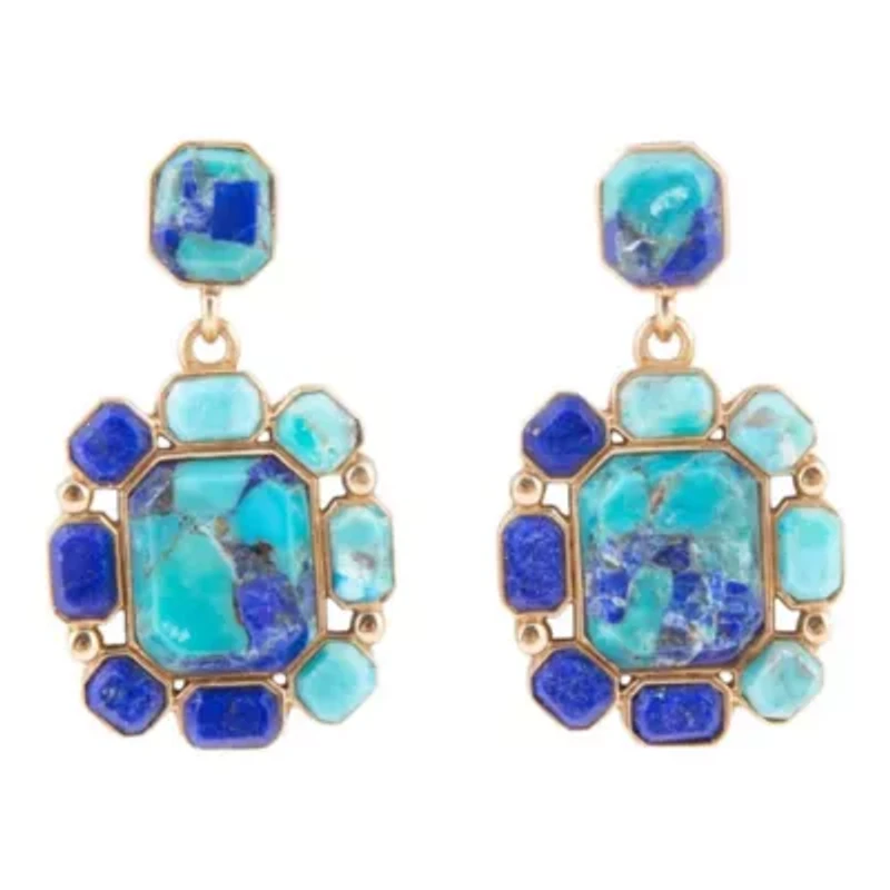 Duality Blue Lapis and Turquoise Golden Drop Earrings