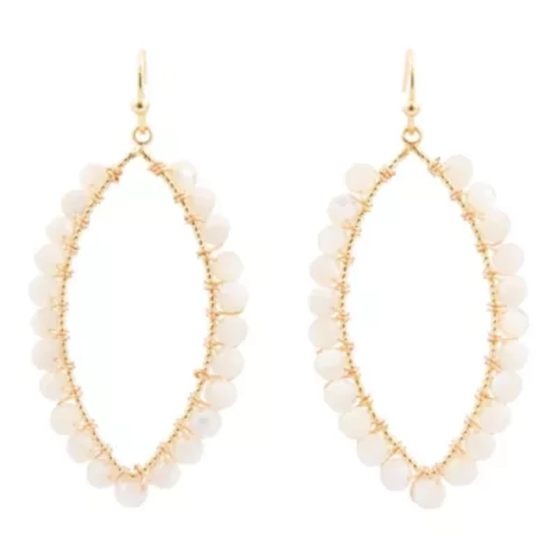 White Mother of Pearl Tear Drop Golden Loop Earrings