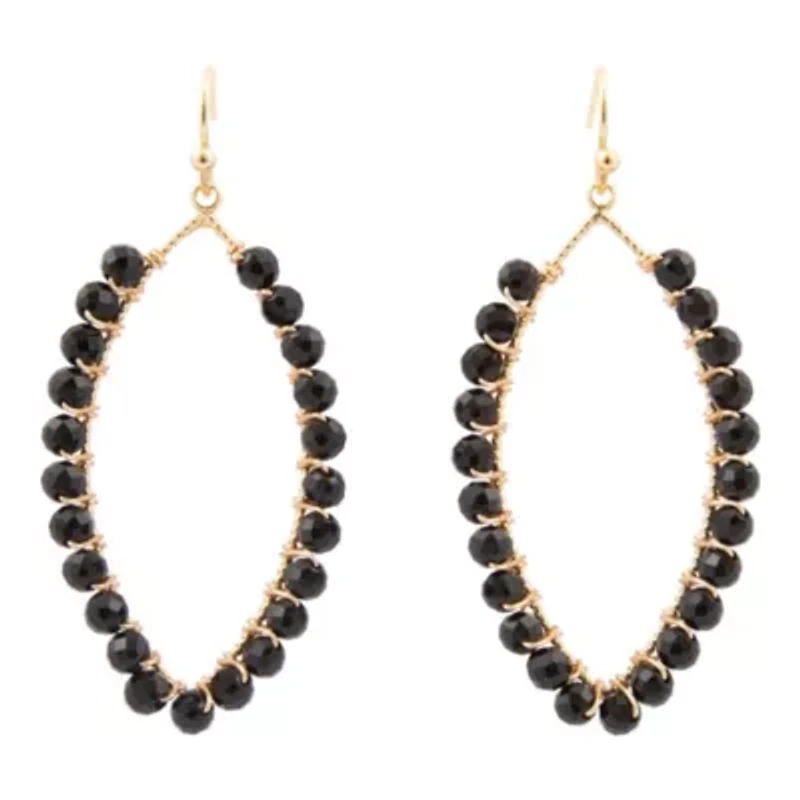 Black Onyx Tear Drop Golden Loop Earrings
