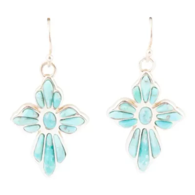 Blue Turquoise Cross Sterling Silver Drop Earrings