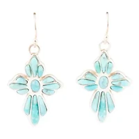 Blue Turquoise Cross Sterling Silver Drop Earrings