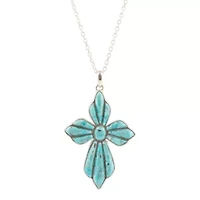Blue Turquoise Cross Pendant Sterling Silver Necklace