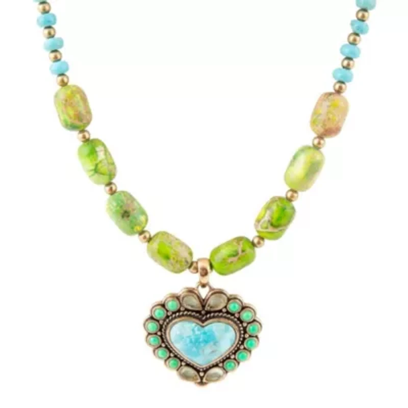 Legacy Heart Lime Green and Blue Turquoise Golden Pendant Necklace