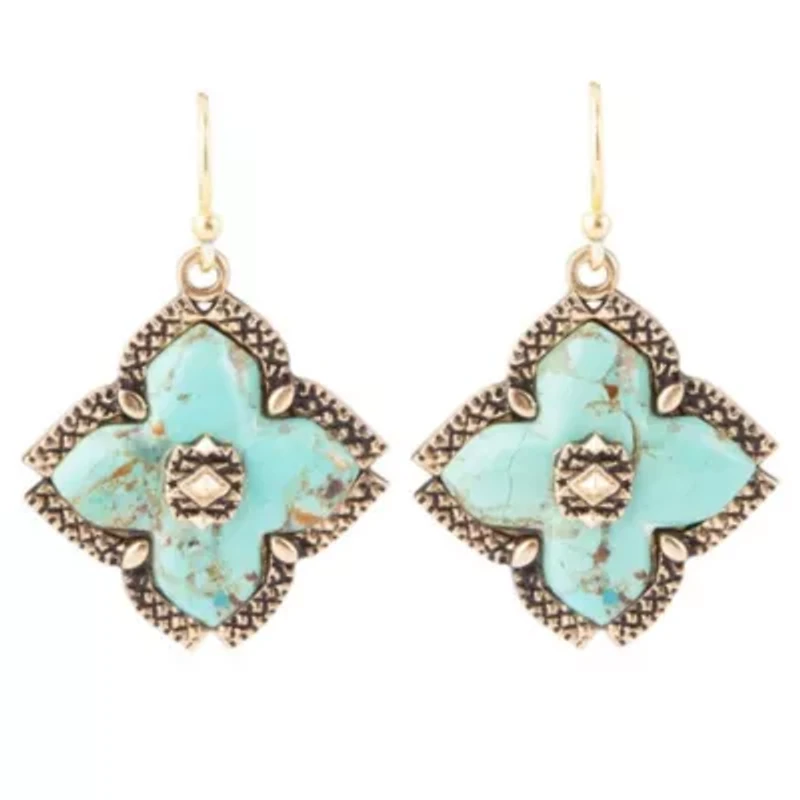 Blue Turquoise Maltese Golden Cross Earrings