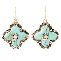 Blue Turquoise Maltese Golden Cross Earrings