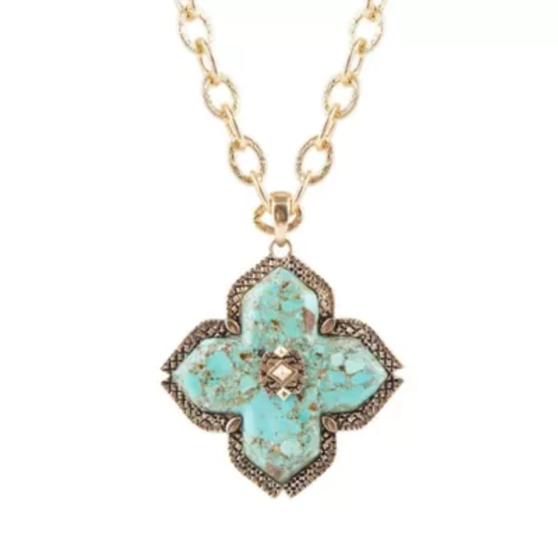 Blue Turquoise Maltese Golden Cross Pendant