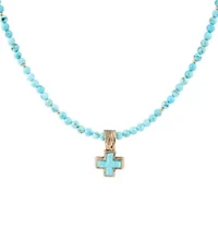 Blue Turquoise Cross Golden Pendant Necklace
