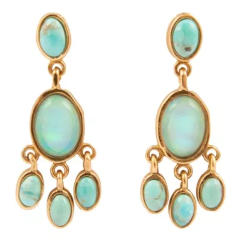 Aurora Blue Opal Post Chandelier Golden Earrings