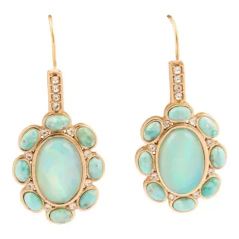 Aurora Blue Opal Golden Drop Earrings