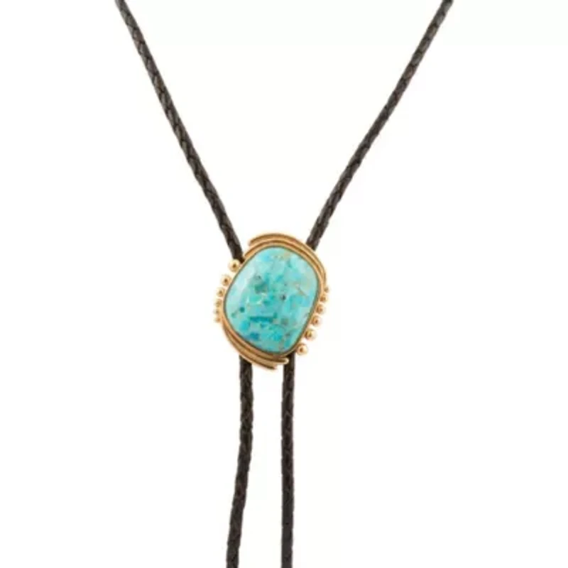 Rawlins Blue Turquoise Black Leather Golden Bolo Necklace