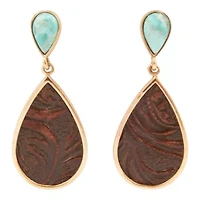Blue Turquoise Rosette Leather Post Golden Earrings