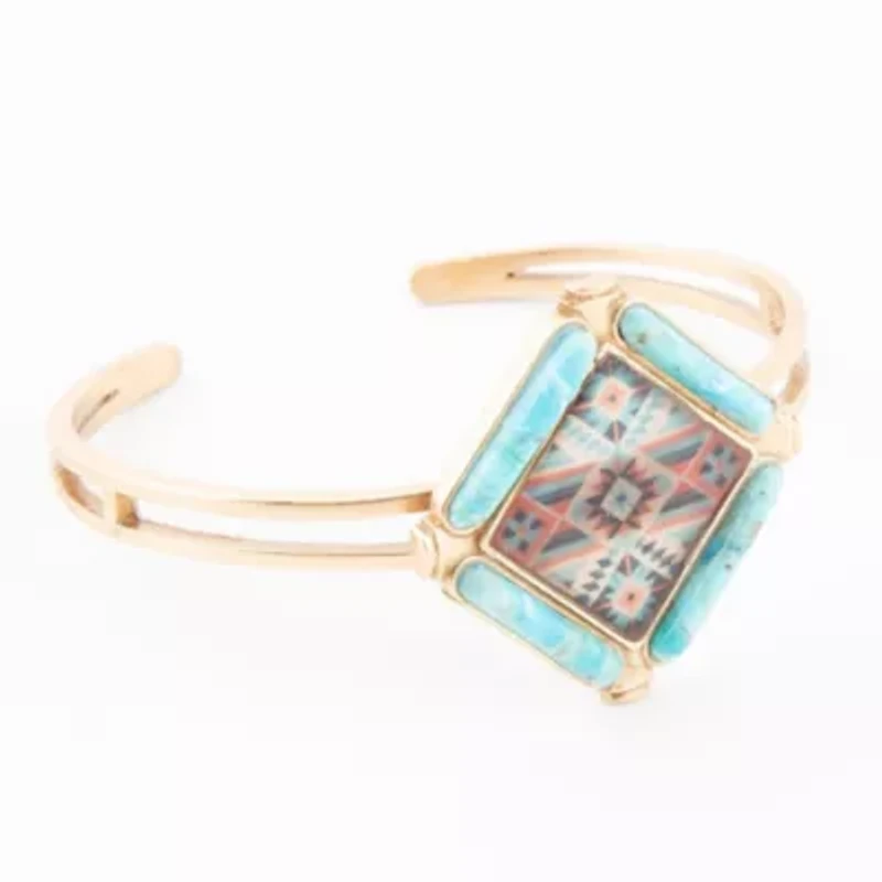 Scenic Native Weave Blue Turquoise Golden Cuff Bracelet