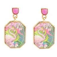 Scenic Flamingo Pink Agate Golden Post Drop Earrings