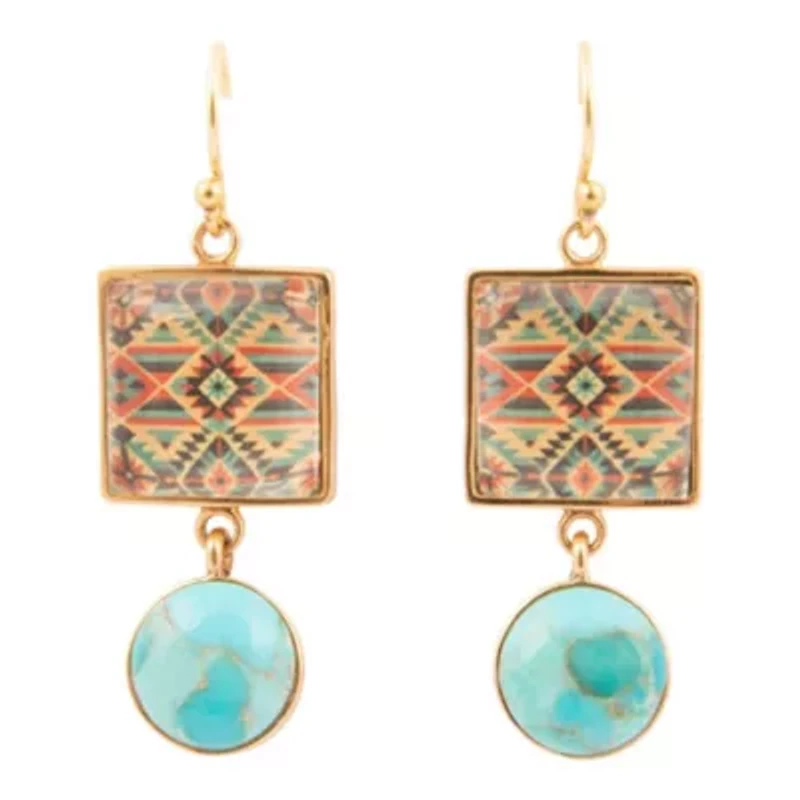 Native Weave Blue Turquoise Golden Drop Earrings
