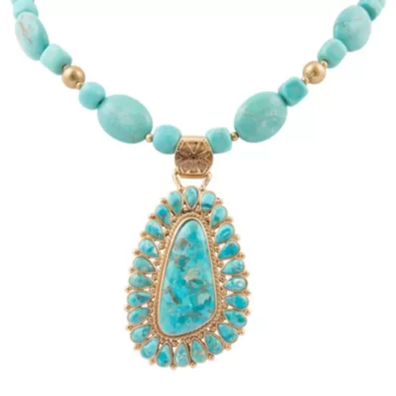 Sedona Blue Turquoise Golden Pendant Necklace