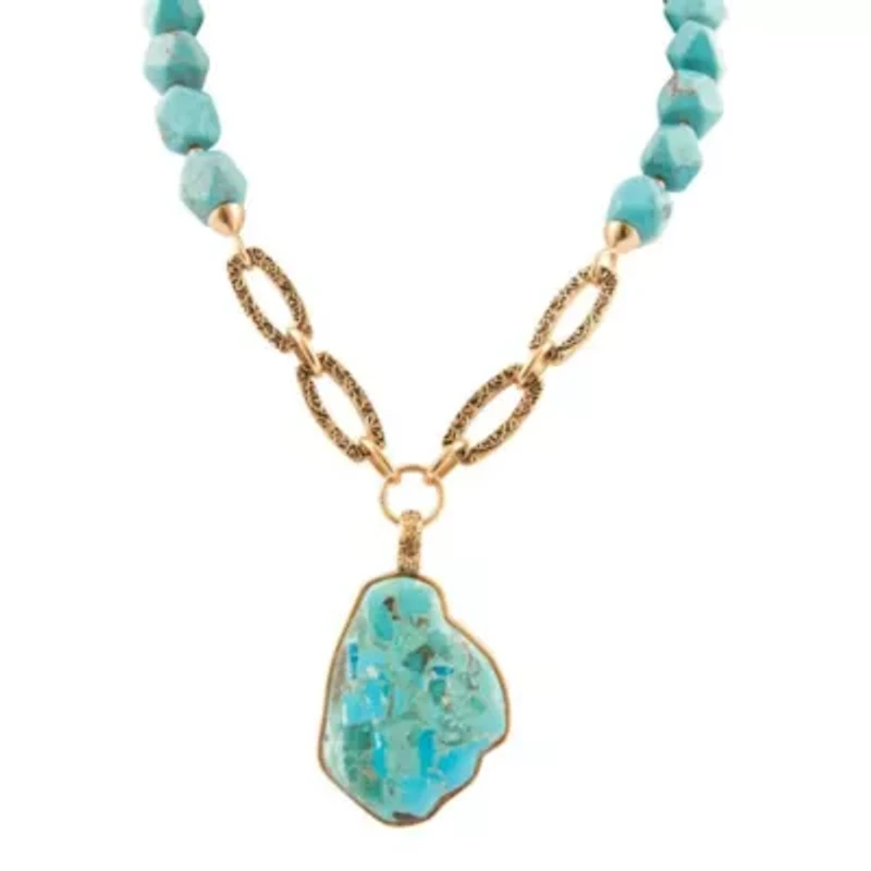 Thistle Blue Turquoise Golden Links Statement Necklace