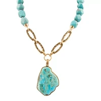 Thistle Blue Turquoise Golden Links Statement Necklace