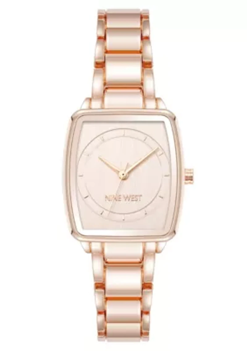 Women's Cushion Dial, Rose Gold-tone Metal Alloy Link Bracelet Watch