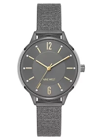 Women's Round, Dark Gray Stainless Steel Mesh Bracelet Watch