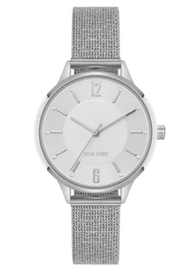 Women's Round, Silver-Tone Stainless Steel Mesh Bracelet Watch